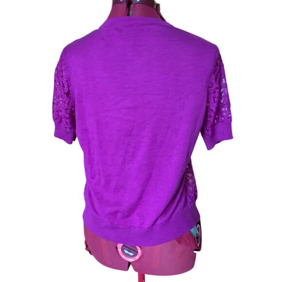 JESSICA - Magenta short-sleeved cardigan - open lace knit fabric - Medium - Picture 6 of 7